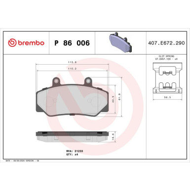 Brembo Bremsbelagsatz, Scheibenbremse PRIME LINE P 86 006