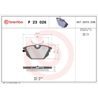 Brembo Bremsbelagsatz, Scheibenbremse PRIME LINE P 23 026 Brembo Bremsbelagsatz, Scheibenbremse PRIME LINE P 23 026