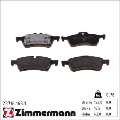 Zimmermann Bremsbelagsatz, Scheibenbremse 23716.165.1 Zimmermann Bremsbelagsatz, Scheibenbremse 23716.165.1