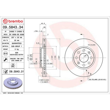 Brembo Bremsscheibe PRIME LINE - UV Coated 09.5843.31 Brembo Bremsscheibe PRIME LINE - UV Coated 09.5843.31