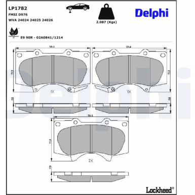 Delphi Bremsbelagsatz, Scheibenbremse LP1782 Delphi Bremsbelagsatz, Scheibenbremse LP1782