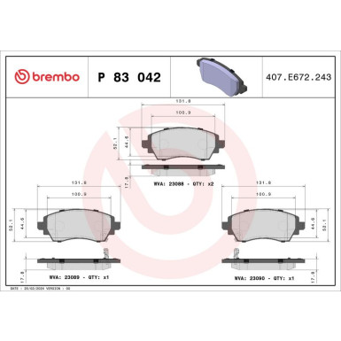 Brembo Bremsbelagsatz, Scheibenbremse PRIME LINE P 83 042