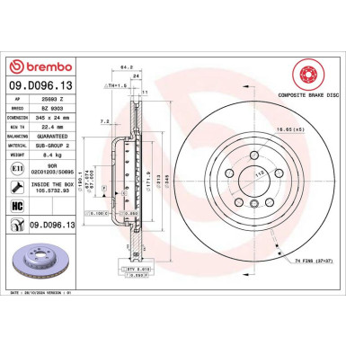 Brembo Bremsscheibe PRIME LINE - Composite 09.D096.13 Brembo Bremsscheibe PRIME LINE - Composite 09.D096.13