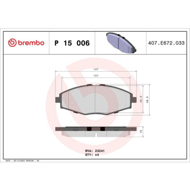 Brembo Bremsbelagsatz, Scheibenbremse PRIME LINE P 15 006