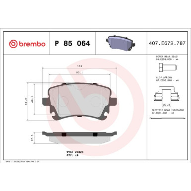Brembo Bremsbelagsatz, Scheibenbremse PRIME LINE P 85 064 Brembo Bremsbelagsatz, Scheibenbremse PRIME LINE P 85 064