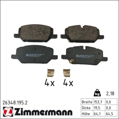 Zimmermann Bremsbelagsatz, Scheibenbremse 26348.195.2 Zimmermann Bremsbelagsatz, Scheibenbremse 26348.195.2