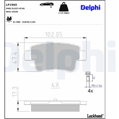 Delphi Bremsbelagsatz, Scheibenbremse LP1965 Delphi Bremsbelagsatz, Scheibenbremse LP1965