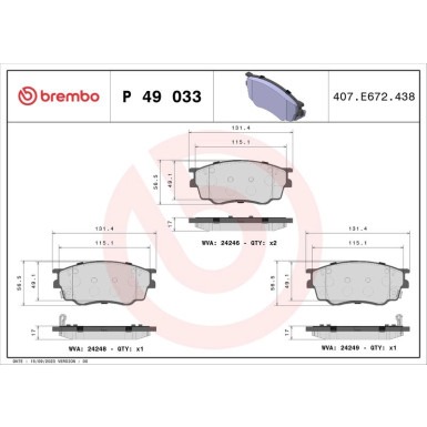 Bremsbelagsatz, Scheibenbremse P 49 033 Bremsbelagsatz, Scheibenbremse P 49 033