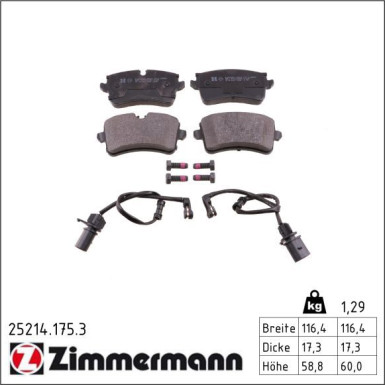 Zimmermann Bremsbelagsatz, Scheibenbremse 25214.175.3 Zimmermann Bremsbelagsatz, Scheibenbremse 25214.175.3