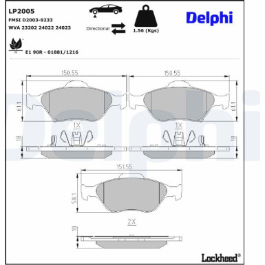 Delphi Bremsbelagsatz, Scheibenbremse LP2005 Delphi Bremsbelagsatz, Scheibenbremse LP2005