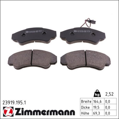 Zimmermann Bremsbelagsatz, Scheibenbremse 23919.195.1 Zimmermann Bremsbelagsatz, Scheibenbremse 23919.195.1