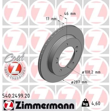 Zimmermann Bremsscheibe Coat Z 540.2499.20 Zimmermann Bremsscheibe Coat Z 540.2499.20