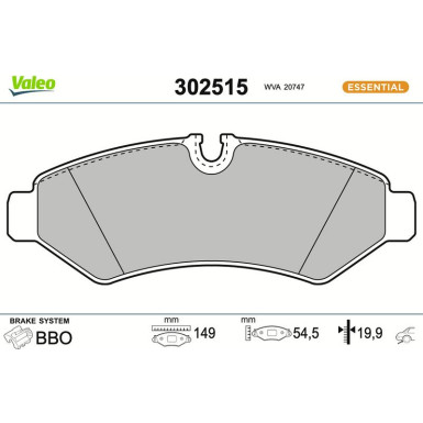 Valeo Bremsbelagsatz, Scheibenbremse ESSENTIAL 302515 Valeo Bremsbelagsatz, Scheibenbremse ESSENTIAL 302515