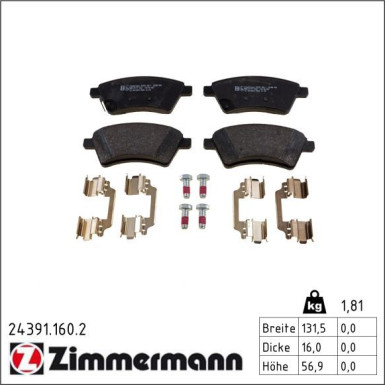 Zimmermann Bremsbelagsatz, Scheibenbremse 24391.160.2