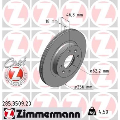 Zimmermann Bremsscheibe Coat Z 285.3509.20 Zimmermann Bremsscheibe Coat Z 285.3509.20