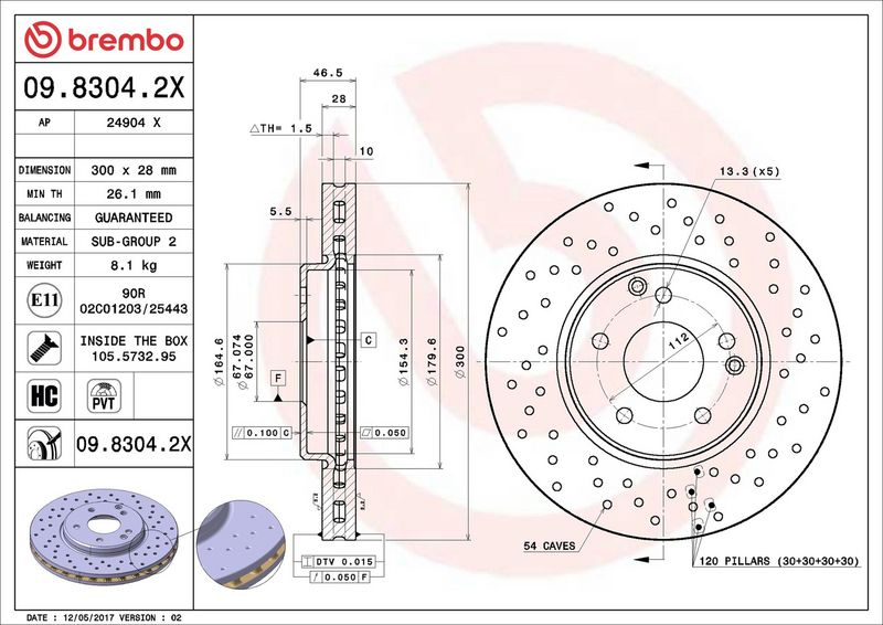Brembo Bremsscheibe XTRA LINE - Xtra 09.8304.2X Brembo Bremsscheibe XTRA LINE - Xtra 09.8304.2X