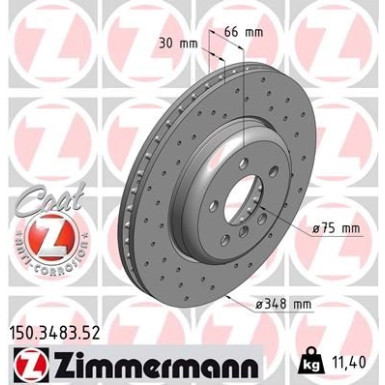 ZIMMERMANN 150.3483.52 Bremsscheibe SPORT COAT Z für BMW 5er, 6er 348mm, innenbelüftet, gelocht, beschichtet, hochgekohlt