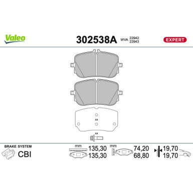 Valeo Bremsbelagsatz, Scheibenbremse EXPERT 302538A