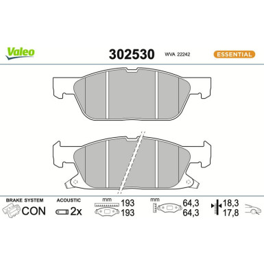 Valeo Bremsbelagsatz, Scheibenbremse ESSENTIAL 302530 Valeo Bremsbelagsatz, Scheibenbremse ESSENTIAL 302530