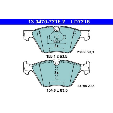 Bremsbelagsatz, Scheibenbremse ATE Ceramic 13.0470-7216.2 Bremsbelagsatz, Scheibenbremse ATE Ceramic 13.0470-7216.2