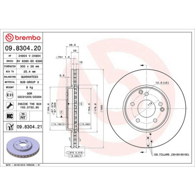 Brembo Bremsscheibe PRIME LINE - UV Coated 09.8304.21 Brembo Bremsscheibe PRIME LINE - UV Coated 09.8304.21