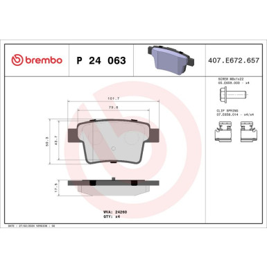 Brembo Bremsbelagsatz, Scheibenbremse PRIME LINE P 24 063 Brembo Bremsbelagsatz, Scheibenbremse PRIME LINE P 24 063