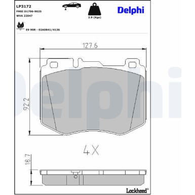 Delphi Bremsbelagsatz, Scheibenbremse LP3172