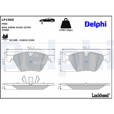 Delphi Bremsbelagsatz, Scheibenbremse LP1960 Delphi Bremsbelagsatz, Scheibenbremse LP1960