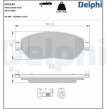 Delphi Bremsbelagsatz, Scheibenbremse LP3143