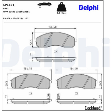 Delphi Bremsbelagsatz, Scheibenbremse LP1671 Delphi Bremsbelagsatz, Scheibenbremse LP1671