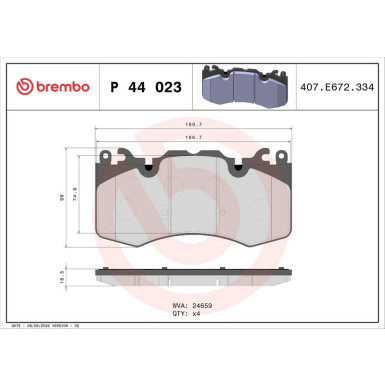 Brembo Bremsbelagsatz, Scheibenbremse PRIME LINE P 44 023