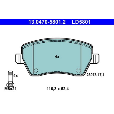 Bremsbelagsatz, Scheibenbremse ATE Ceramic 13.0470-5801.2 Bremsbelagsatz, Scheibenbremse ATE Ceramic 13.0470-5801.2