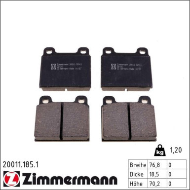 Zimmermann Bremsbelagsatz, Scheibenbremse 20011.185.1 Zimmermann Bremsbelagsatz, Scheibenbremse 20011.185.1