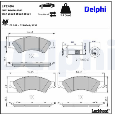 Delphi Bremsbelagsatz, Scheibenbremse LP2484 Delphi Bremsbelagsatz, Scheibenbremse LP2484