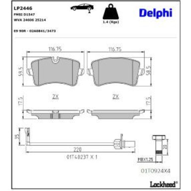 Delphi Bremsbelagsatz, Scheibenbremse LP2446