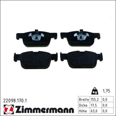 Zimmermann Bremsbelagsatz, Scheibenbremse 22098.170.1