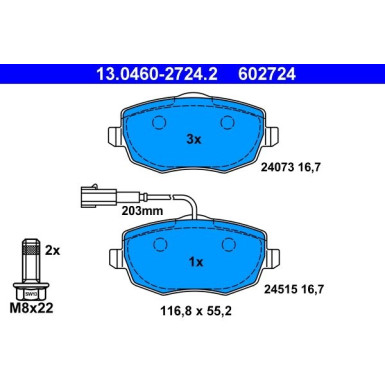 ATE Bremsbelagsatz, Scheibenbremse 13.0460-2724.2 ATE Bremsbelagsatz, Scheibenbremse 13.0460-2724.2