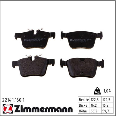 Zimmermann Bremsbelagsatz, Scheibenbremse 22141.160.1 Zimmermann Bremsbelagsatz, Scheibenbremse 22141.160.1