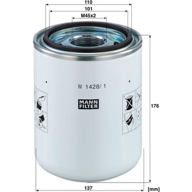 Mann-Filter Filter, Arbeitshydraulik W 1428/1 Mann-Filter Filter, Arbeitshydraulik W 1428/1