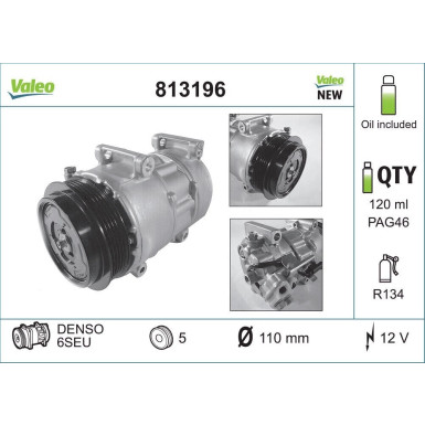 VALEO 813196 Klimakompressor 6SEU, 12V, PAG 46, R 134a, NEW ORIGINAL PART VALEO 813196 Klimakompressor 6SEU, 12V, PAG 46, R 134a, NEW ORIGINAL PART