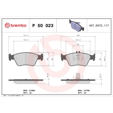 Brembo Bremsbelagsatz, Scheibenbremse PRIME LINE P 50 023 Brembo Bremsbelagsatz, Scheibenbremse PRIME LINE P 50 023