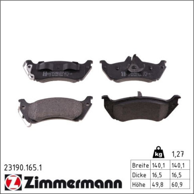 Zimmermann Bremsbelagsatz, Scheibenbremse 23190.165.1 Zimmermann Bremsbelagsatz, Scheibenbremse 23190.165.1