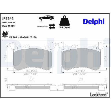 Delphi Bremsbelagsatz, Scheibenbremse LP3242