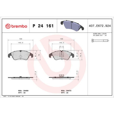 Brembo Bremsbelagsatz, Scheibenbremse PRIME LINE P 24 161