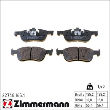 Bremsbelagsatz, Scheibenbremse 22748.165.1 Bremsbelagsatz, Scheibenbremse 22748.165.1