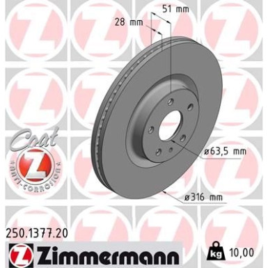 Zimmermann Bremsscheibe Coat Z 250.1377.20
