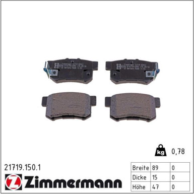 Zimmermann Bremsbelagsatz, Scheibenbremse 21719.150.1 Zimmermann Bremsbelagsatz, Scheibenbremse 21719.150.1