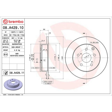 Brembo Bremsscheibe PRIME LINE - UV Coated 08.A429.11 Brembo Bremsscheibe PRIME LINE - UV Coated 08.A429.11