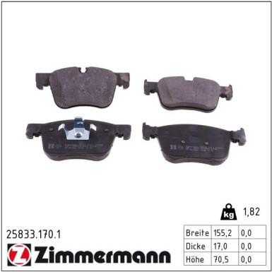 Zimmermann Bremsbelagsatz, Scheibenbremse 25833.170.1 Zimmermann Bremsbelagsatz, Scheibenbremse 25833.170.1
