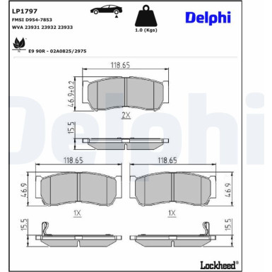 Delphi Bremsbelagsatz, Scheibenbremse LP1797 Delphi Bremsbelagsatz, Scheibenbremse LP1797